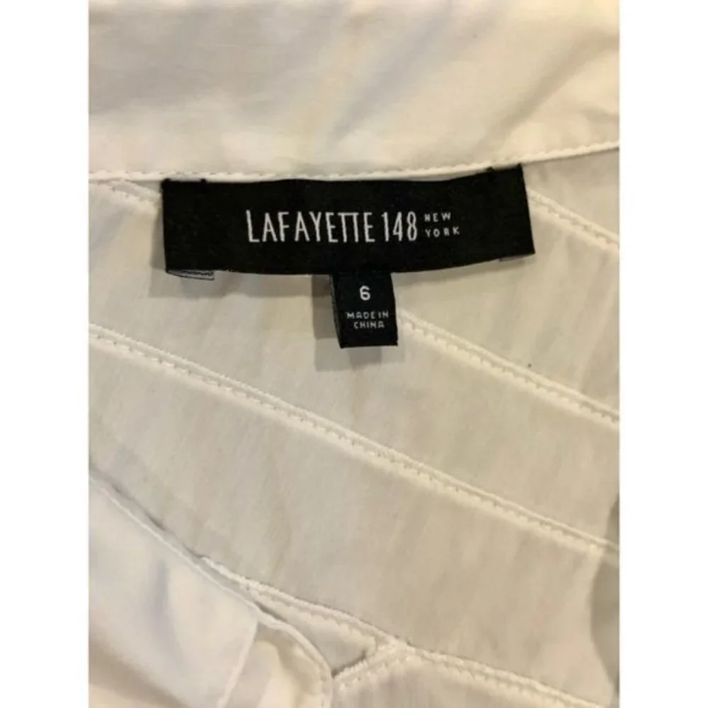 LAFAYETTE 148 women's white pleated cotton shirt size 6 - Picture 6 of 9